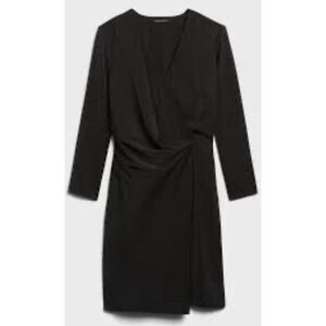 Banana Republic Drape Front Dress Black Size 6 Tall Wedding Guest Cocktail‎